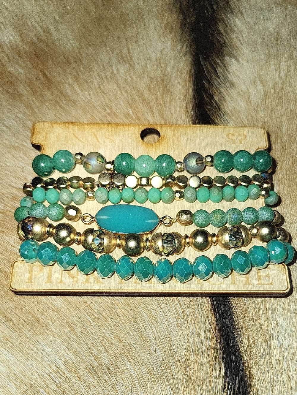 Turquoise and Gold Multi-Row Beaded Bracelet Set for Women